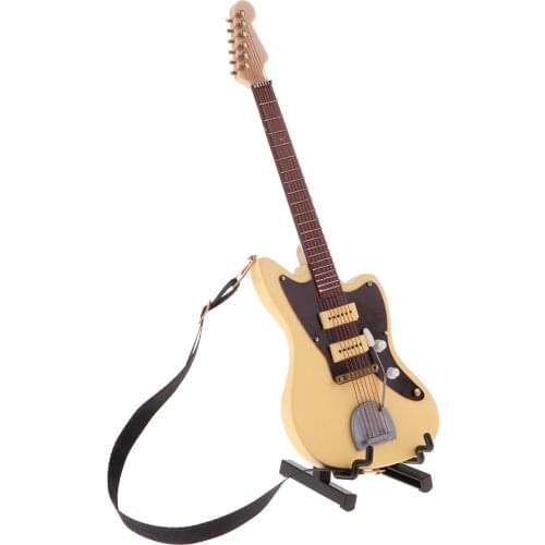 1/6 Wooden Mini Guitar Musical Instruments Model W/Stand Decoration Beige