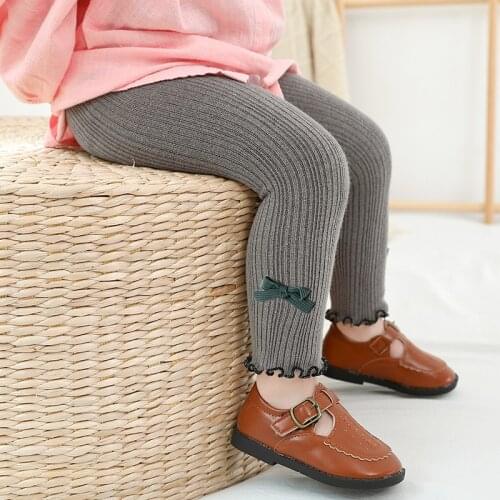 Kids Cotton Warm Ribbed Leggings Child Girl Solid Shaping Cute Princess Bow Lace Pants Toddler Newborn Infant Baby Cute Trouser