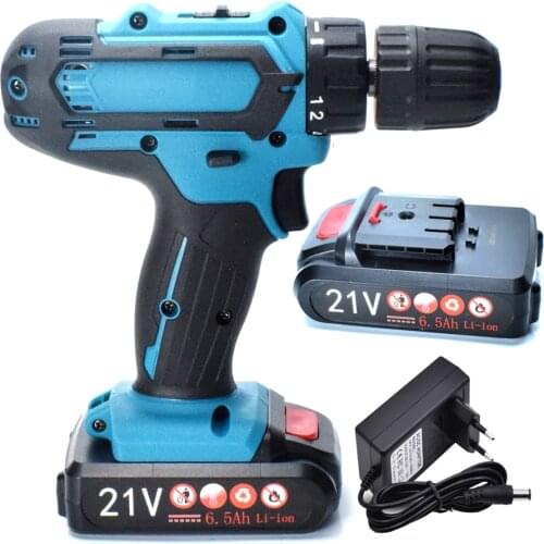 21V 6500mAh Cordless Drill Electric Screwdriver Mini Wireless Power Driver DC Lithium-Ion Battery 3/8-Inch
