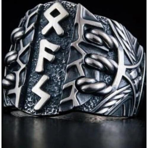 EYHIMD Viking Mens Fashion 316L Stainless Steel Ring Odin Norse Amulet Rune Jewelry Men Women Unique Biker Punk Jewelry
