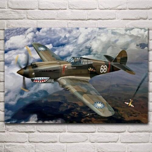 Classic P 40 warhawk tomahawk fighter ww2 aircraft p 40c living room home wall art decor wood frame fabric poster KN863