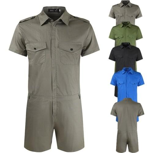 Overalls for men fashion Solid color summer Short sleeve shirt Jumpsuit man jogging Streetwear Mens brand clothing 2021new