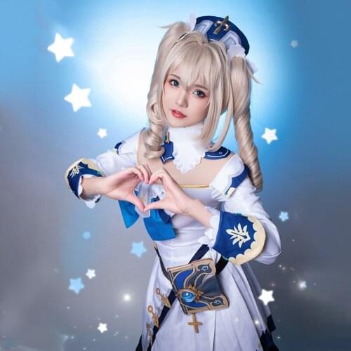 Genshin Impact Project cos Barbara anime woman cosplay uniform costume full set Dress + hat + socks + hair ring + bow + belt