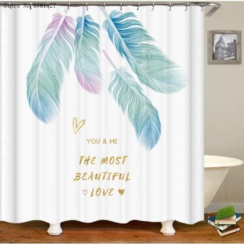 Beautiful Feather Shower Curtain Set With 12 Hooks Colorful Bathroom Curtains Polyester Fabric Bath Home Textile Bath Curtain
