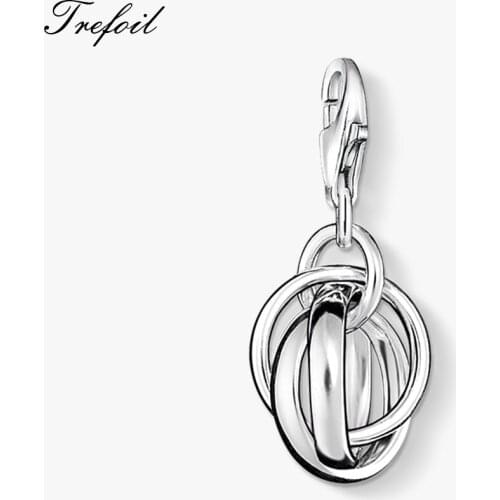 Tri-Circle Round Charms Pendant,Fashion Jewelry 925 Sterling Silver trendy Gift For Women Girls Fit Bracelet Necklace Bag 2018