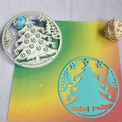 Round Christmas tree with stars Christmas greeting card metal cutting die for scrapbooking, photo album decoration