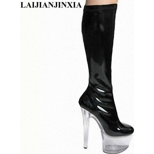 LAIJIANJINXIA 7 inch sexy womens boots Knee High Boots Gorgeous 17cm High Heels Thin Heels Dance Shoes