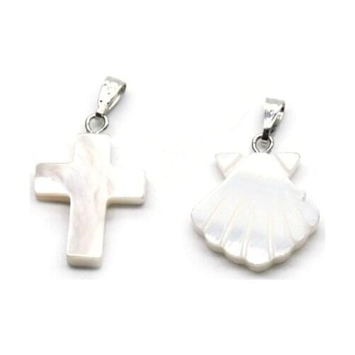 QIGO Fashion White Shell Cross Pendant DIY Jewelry Necklace Accessories