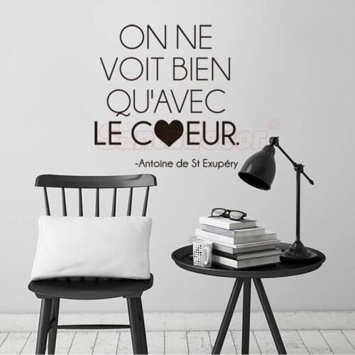 Stickers Quote On-ne-voit-bien-qu-avec-le-coeur Vinyl Wall Decor Wall Art Decal Living Room Home Decor Poster House Decoration