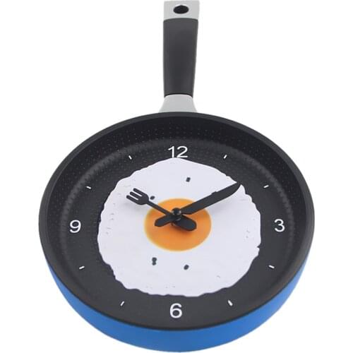 Kitchen Theme Wall Clock,Frying Pan Shaped with Fried Egg Silent Wall Clock, Non-Ticking,Modern Style Wall Clock