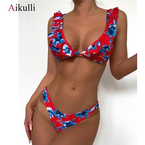 New Printed Bikini Sexy Ruffle Swimsuit Women Brazil Bikini Set 2021 Summer Swimming Bathing Suit Two-Piece Beach wear Swimwear