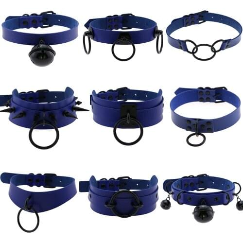 DIEZI Statement Blue PU Leather Black Chain Collares Necklace Women Men Punk Harajuku Gothic Choker Pendant Necklace Jewelry