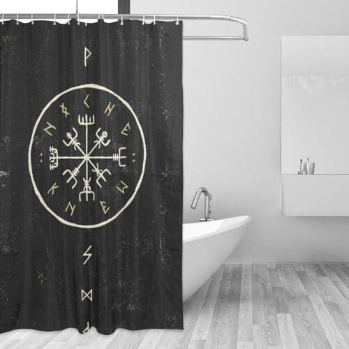 A Genuine Vegsvir Runes Bathing Bathroom Bath Curtain Viking Runes Fabric Waterproof Polyester High Quality Show Curtains
