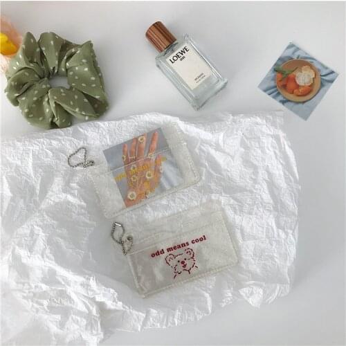 Cute Bear Transparent Mini Pencil Bag Transparent PVC Flash Powder Girl Simple Portable Suspended Key Card Coin Bag Stationery