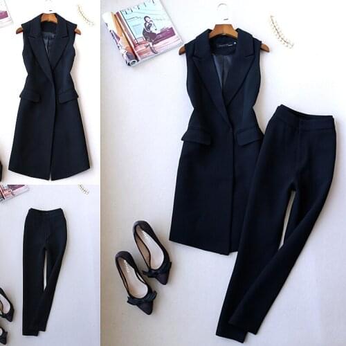 Plus size 2XL!Spring autumn Fashion Women Two Piece Set Elegant Vest Blazer + ankle length wide leg Suit Set Office Outfit