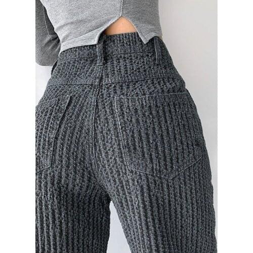 Retro Niche Trendy Woven Jeans Womens Thin High-waisted Straight Wide-leg Pants Drape Mopping Trousers