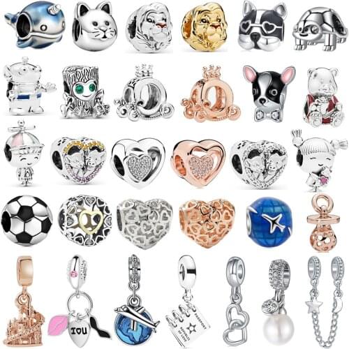 New Cute Cat Dog Boy Girl Airplane Heart Bead Fit Original Pandora Charm Bracelet Women Jewelry Gifts