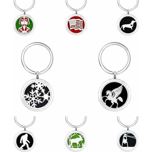 Dog pet dachshund Christmas flake horse flag Key Chain locket essential oil Perfume Diffuser Locket with Split Key ring 5Pads as