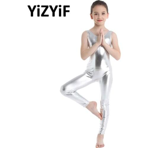 Girls Gymnastics Leotard Ballet Dance clothes Shiny Teamwear Metallic Tank Doll Unitard Costume Sleeveless Ballet Dance Jumpsuit