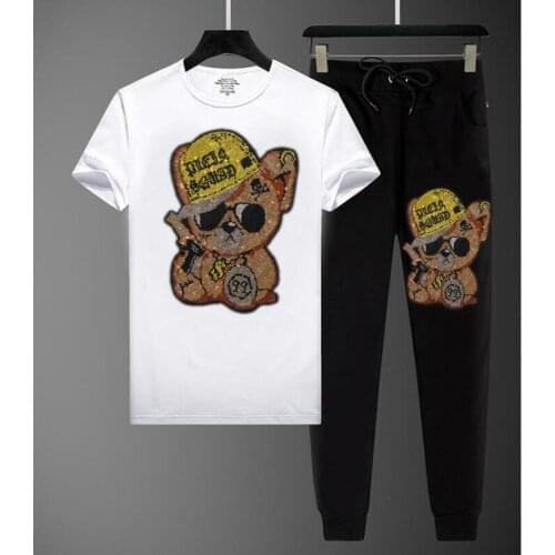 Top quality Mens Tracksuit Rhinestones Sport Suit Running Sportswear Diamond Sets drop shipping new design