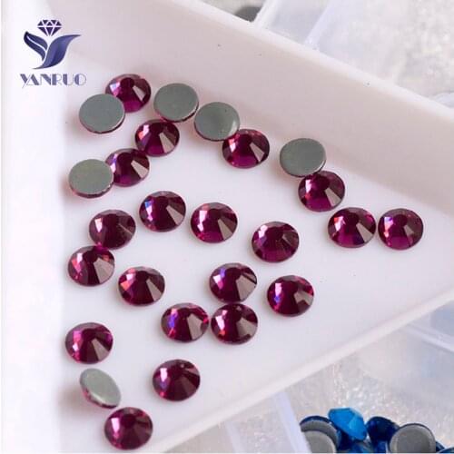 YANRUO 2028HF All Sizes Fuchsia Flatback Iron Crystal Hotfix Stones Luxury Strass Rhinestones On Clothing