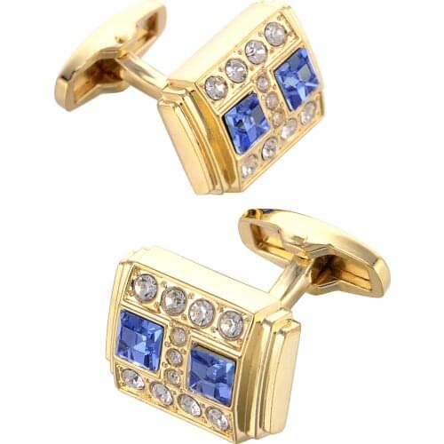 Luxury Blue Rhinestone Cufflinks High-end Mens Jewelry French Shirt Cuff Links for Business Banquet Wedding Anniversary Gifts