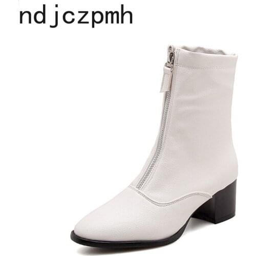 Womens Boots New Pattern Winter Fashion Round Head Zipper Plush Mid Heel Short Tube Womens Shoes Size 34-50 Heel Height 5.5cm
