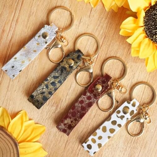 Gold Point Printing Genuine Leather Handle Keychains for Women