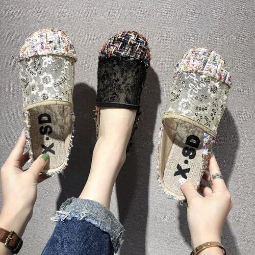 2021 Fashion New Design Women Summer Sandals Lace Breathable Non Slip Flat Woman Female Ladies Sweat Slippers NVLX200