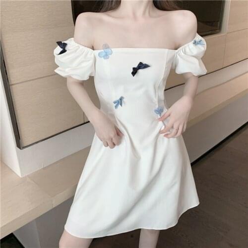 Hstar Sweety Stereoscopic Butterfly Bow Loose Dress Korean Summer Temperament Dress Vintage Square Collar Short Sleeve Dress
