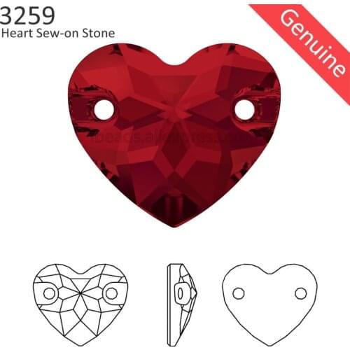 1 piece) 100% Original crystal from Swarovski 3259 Heart sew-on rhinestone with 2 holes for DIY jewelry and clothing decoration