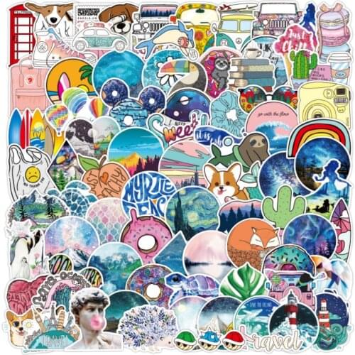 10/30/50/100Pcs/Set Blue starry sky small and fresh Graffiti Waterproof Skateboard Travel Suitcase Phone Laptop Luggage