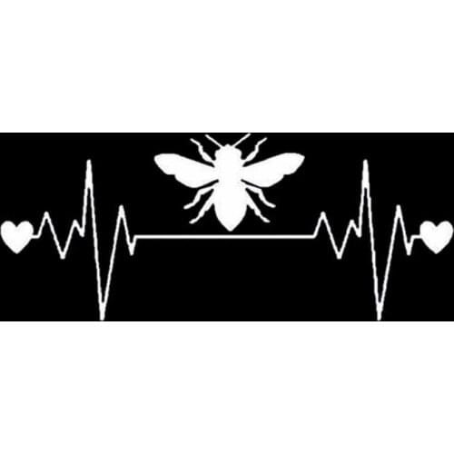 15CM*6.2CM Cartoon Bee Lifeline Heartbeat Honey Bee Vinyl Black/Silver Car Sticker C22-1072