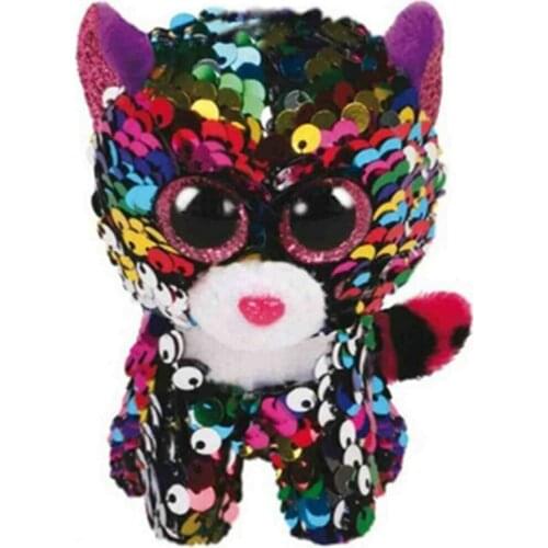 15CM Ty Big Eyes Dotty Reversible Soft Stuffed Sequins Cheetah Cute Animal Leopard Doll Plush Toy Christmas Birthday Gift