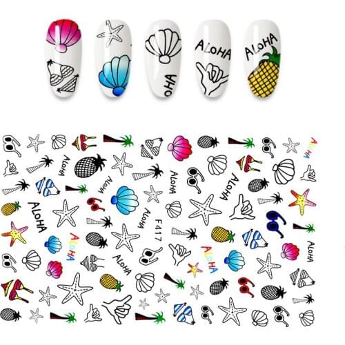 1 color and black and white 3D Nail Art Sticker slider star fruit pattern paste nail sticker aluminum foil design
