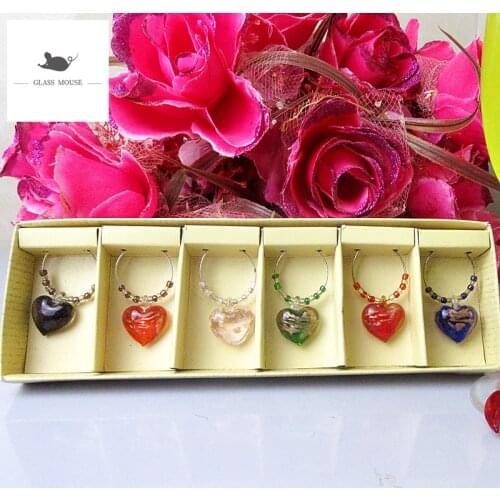 6pcs /set wedding Party Wine Glass Ring Table Decoration mini Heart shape design Wine Glass Charms Pendants Decoration Supplies