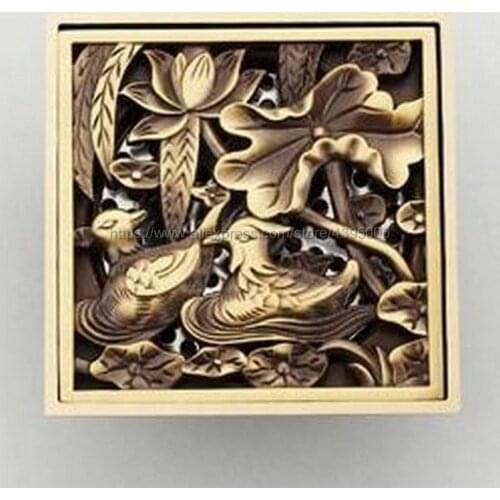 Antique Brass Art Carved Flower Bathroom Floor Waste Grate Shower Drain Drainer Bnf028