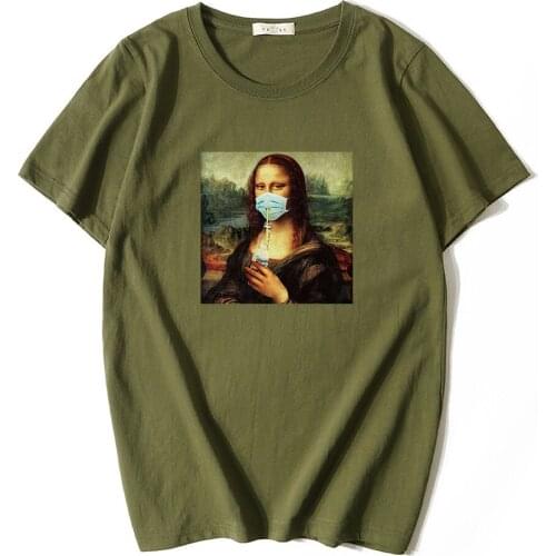 Summer 100% Cotton Funny mona lisa marks print Mens t-shirt casual fashion Short Sleeve men tshirt tops harajuku Streetwear