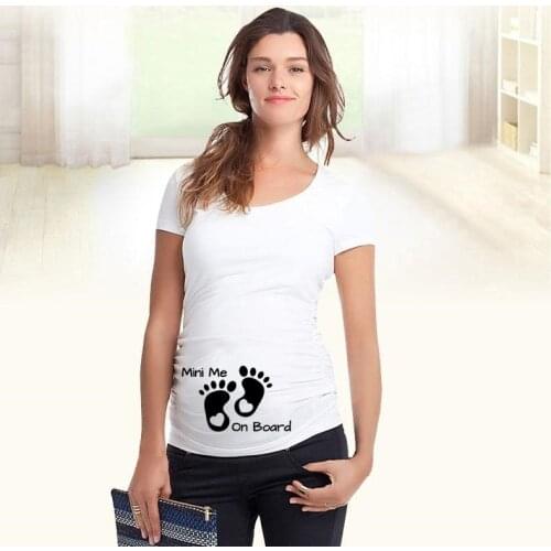Plus Size Maternity T-shirt Footprint Pregnant Woman Clothes Summer Funny Footprint Short Sleeve New Clothing Tops M-2XL