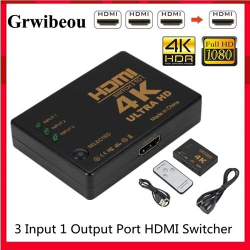 GRWIBEOU 4K 2K 3x1 HDMI Cable Splitter HD 1080P Video Switcher Adapter 3 Input 1 Output Port HDMI Hub for Xbox PS4 DVD HDTV PC