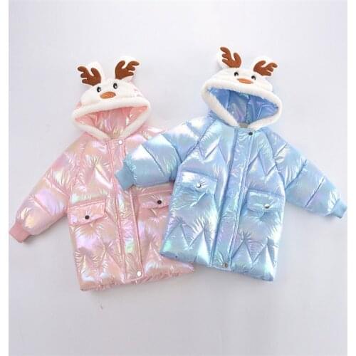 Boys girls cotton-padded coat childrens long moose shiny fabric thick cotton coat