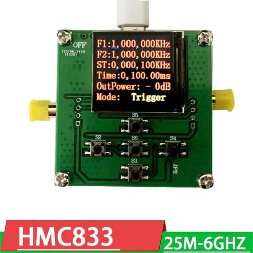 HMC833 25Mhz to 6GHZ RF signal source Phase-locked loop PLL Sweep frequency source STM32 control TFT display Ham Radio amplifier