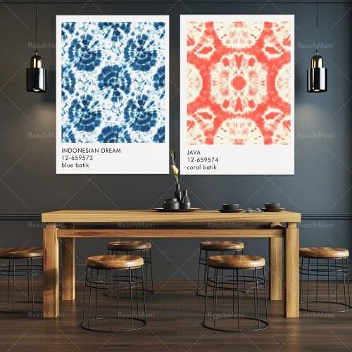 Blue Wax Coral Batik Pattern Art Print | Modern Art Wall | Javanese Bohemian Style | Indonesian Decoration