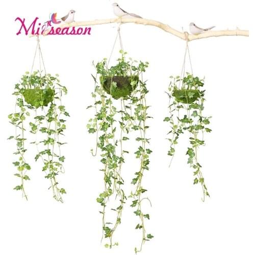 Silk Ivy vine with vase hanging pendant Artificial green leaves hanging flower set decorative flowers for home wedding christmas