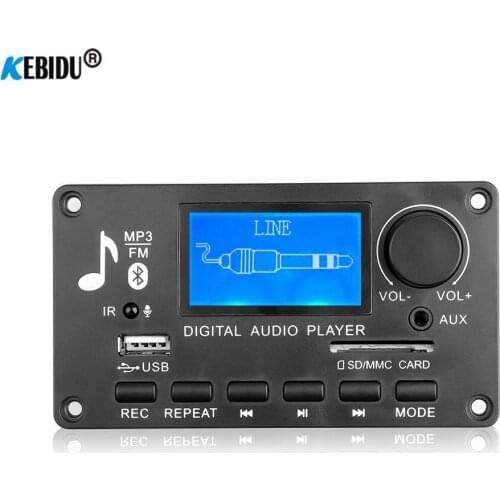 Kebidu LCD Bluetooth MP3 Decoder Board 12V WAV WMA Decoding MP3 Player Audio Module Support FM Radio AUX USB With Lyrics Display