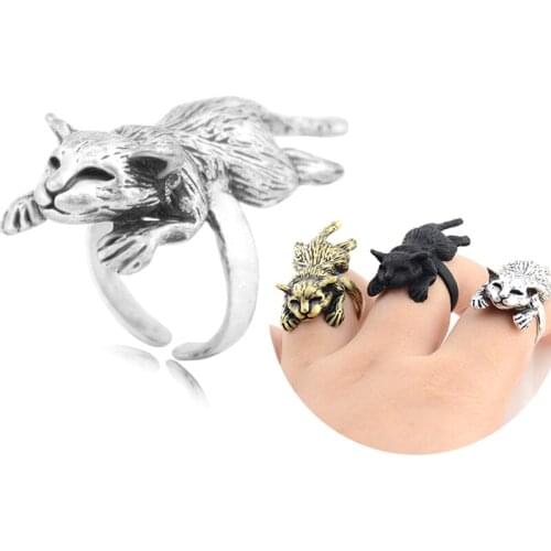 Boho Brass Knuckle Lazy Cat Anillos Lover Ring Men Punk Anel Wedding Rings For Women Jewelry Anillos Mujer Gifts For Girls