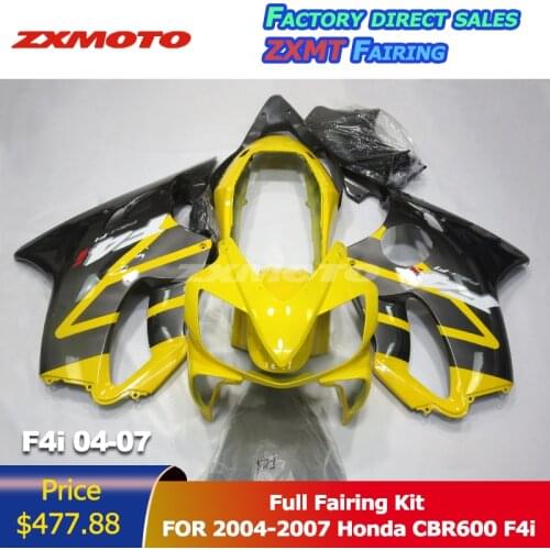 ZXMOTO Motorcycle Panel Bodywork Full Fairing Body Kit ABS Plastic For 2004-2007 Honda CBR600 F4i 04 05 06 07 Yellow Grey OEM
