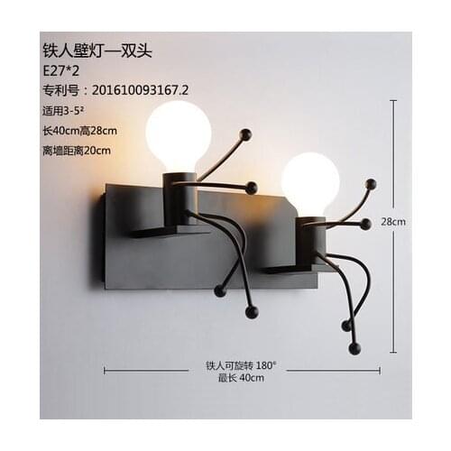 Creative personality simple modern living room bedroom bedside gallery art small iron man wall lamp