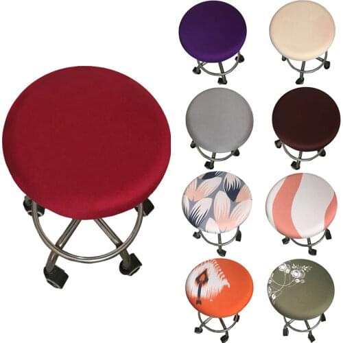 Fashion Round Chair Cover Bar Stool Cover Elastic Seat Cover Chair Protector Solid Color Dining Room Chair Slipcover Spandex
