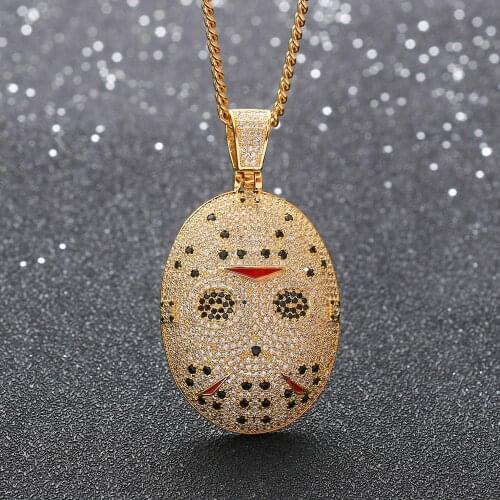 Mens Hockey Jason Mask Necklace & Pendant Iced Out Zirconia Choker Gold Color Chain Hip Hop Jewelry Necklace Charm Gift